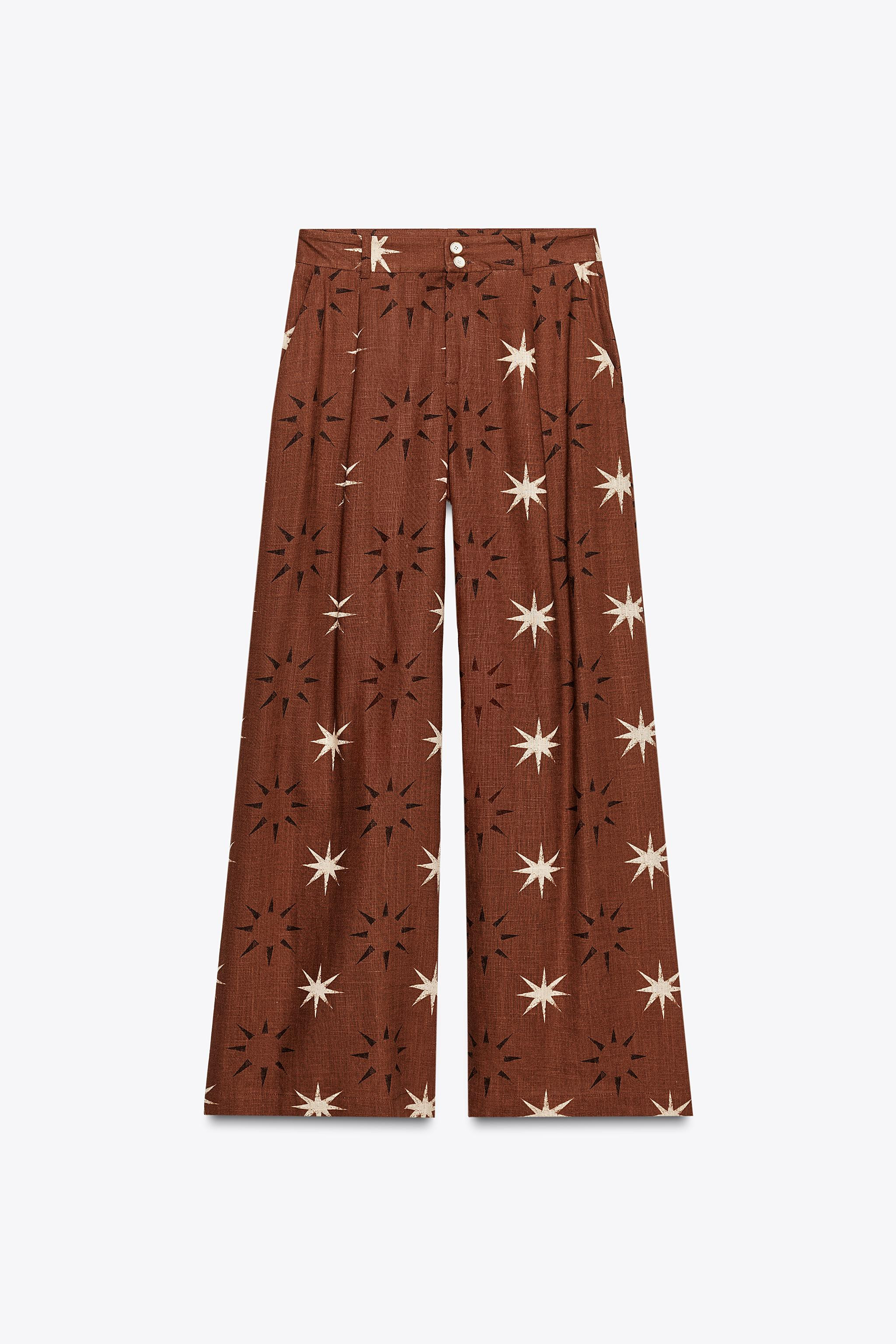 SUN PRINT LINEN WIDE LEG PANTS | Zara US