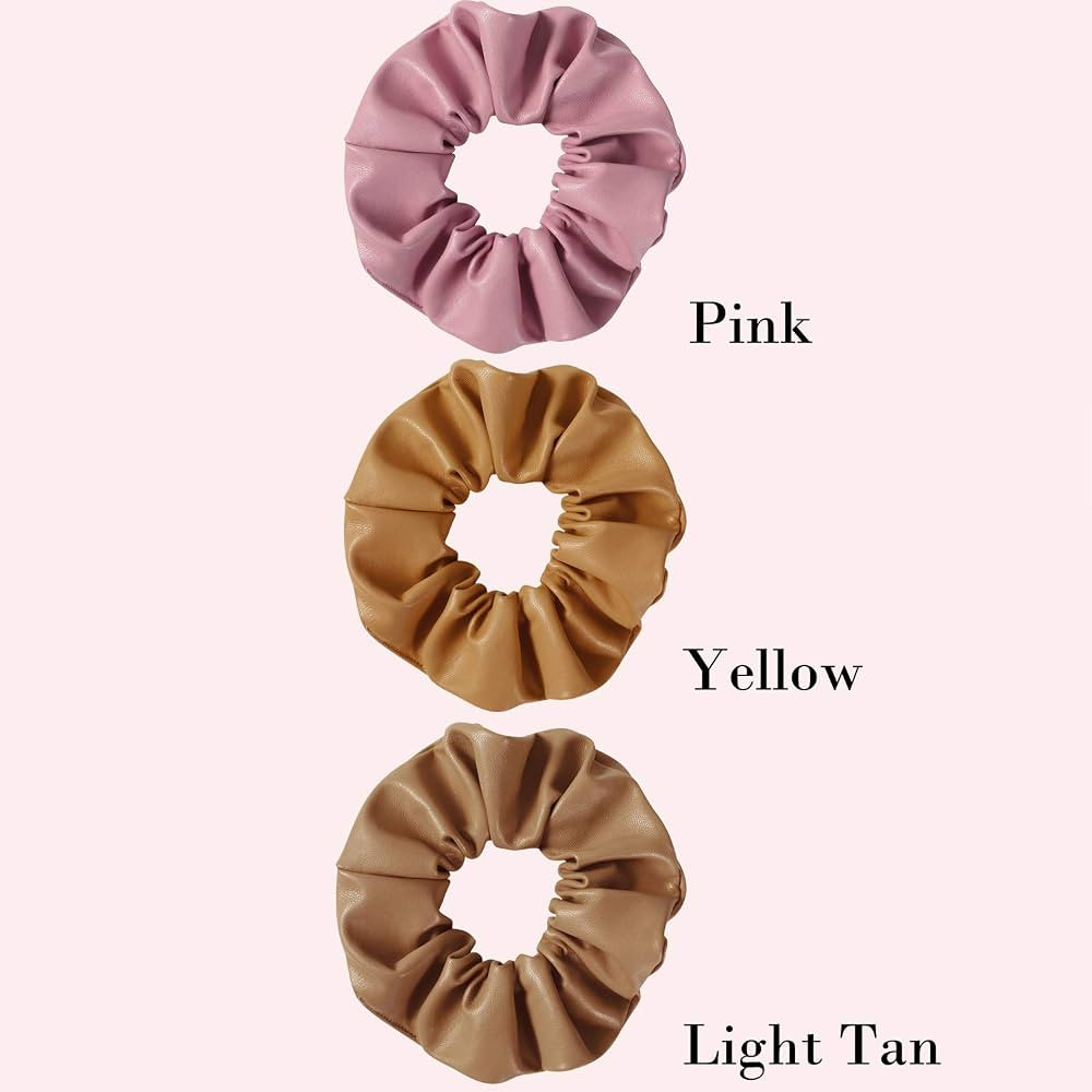 Pack of 3 Hair Scrunchies for Women,PU Leather Scrunchies Elastic Hair Ties for Women Girls(Yello... | Amazon (US)