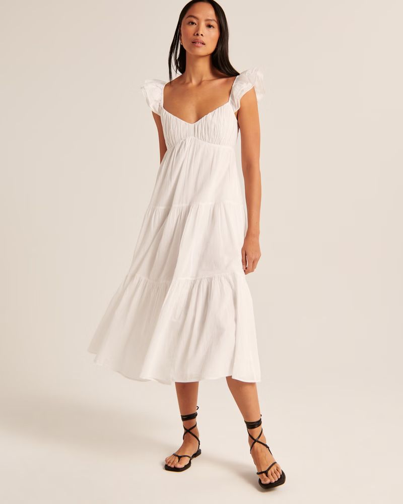 Ruffle Flutter Sleeve Sheer Maxi Dress | Abercrombie & Fitch (US)