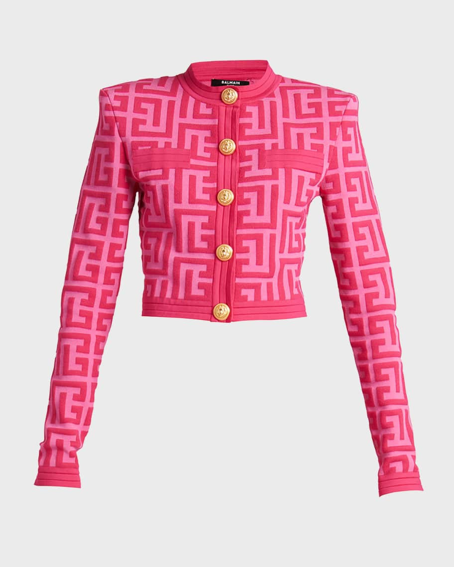 Balmain x Barbie Cropped Monogram Knit Cardigan | Neiman Marcus