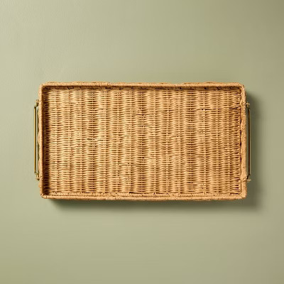 Natural Woven Tray with Brass Handles and Foldable Legs - Hearth & Hand™ with Magnolia | Target
