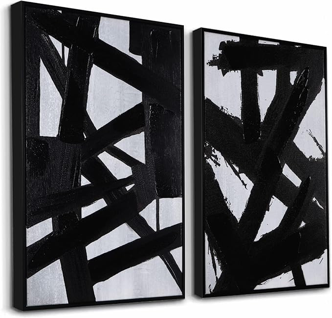 Zessonic Black And White Abstract Wall Art - Black Painting Stroke Graffiti Artwork for Living Ro... | Amazon (US)