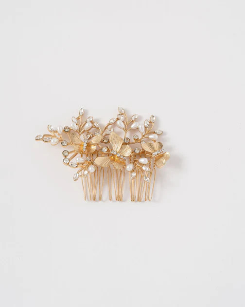 Elizabeth Butterfly Embellished Hair Comb Clip - Gold | VICI
