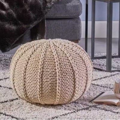 Beige Cotton Knitted Round Pouf,Functional Footrest and Extra Seat for Living Room,Bedroom,or Office-The Pop Home | Target