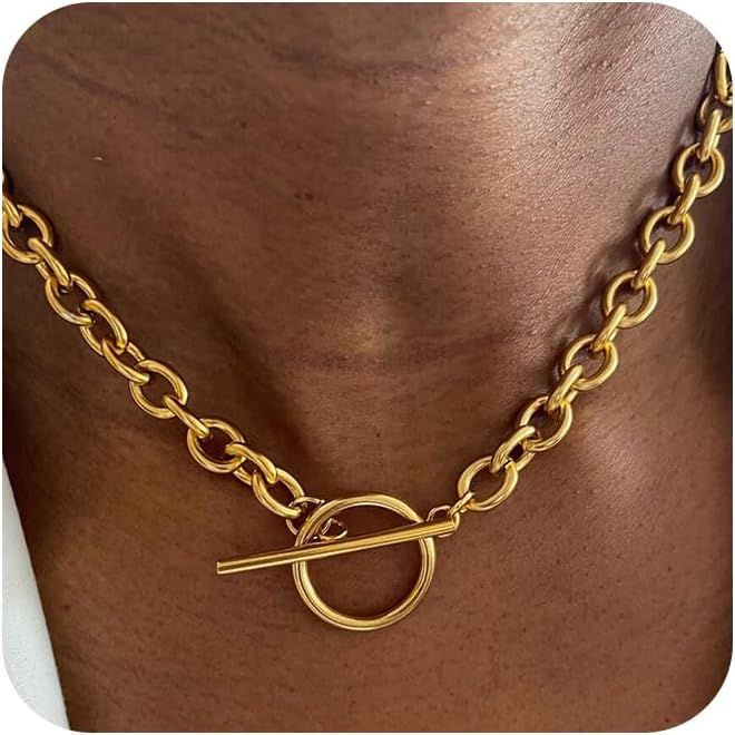 Sewyer Gold Chunky Necklace for Women 14K Gold Plated Chain Clasp Toggle Necklaces Paperclip Stat... | Amazon (US)