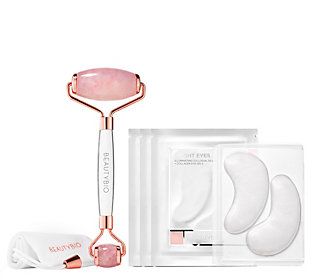 BeautyBio Rose Quartz Roller with Bright Eyes Patches | QVC