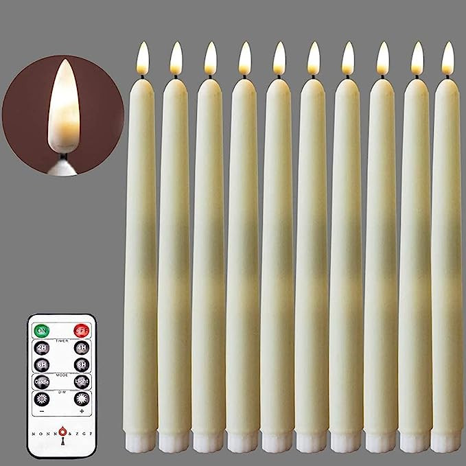 NONNO & ZGF 10Pack Flameless Wedding Taper Candle with 2 Remote, LED Battery Operated Candles, Iv... | Amazon (US)