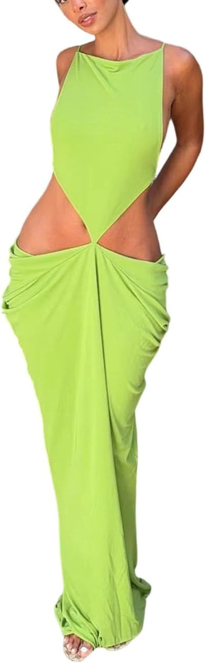 Ladies' Summer Sexy Backless Elegant Hollow Out Collar Pleated Chic Slim fit Dress, Suitable for ... | Amazon (US)