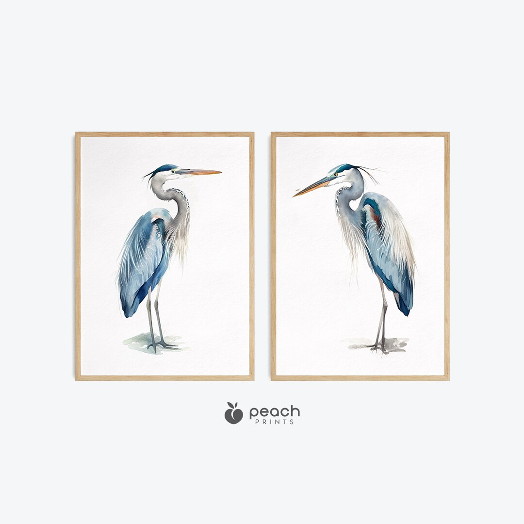 Blue Herons Watercolor Printable Wall Art, Set of 2, Modern Wall Art, Minimalist Bird Painting, N... | Etsy (US)
