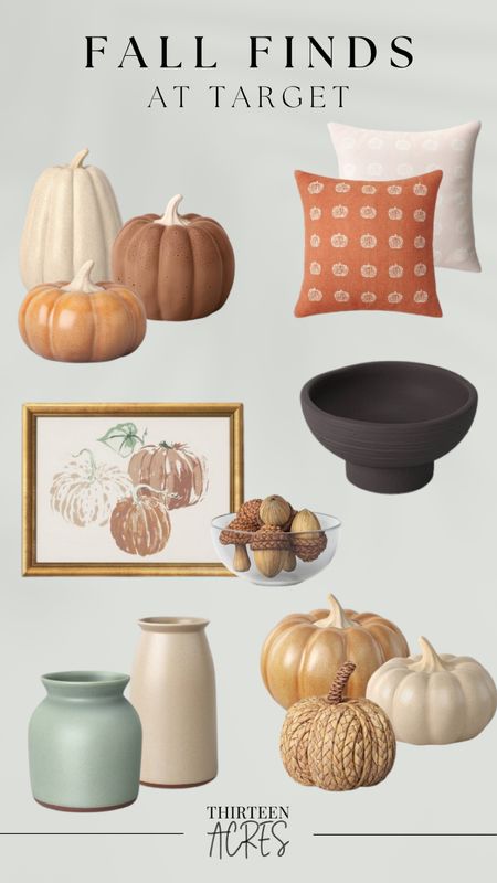 Sharing some of my favorite fall finds at Target!

Fall decor, Target, pumpkins, pillows, ceramic vase, pumpkin art, acorn bowl filler, black bowl.

#LTKSeasonal #LTKhome