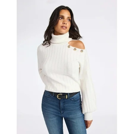 Sofia by Sofia Vergara Women's Mock Neck Button Pullover Sweater, Mid Weight, Sizes, XS-XXXL | Walmart (US)