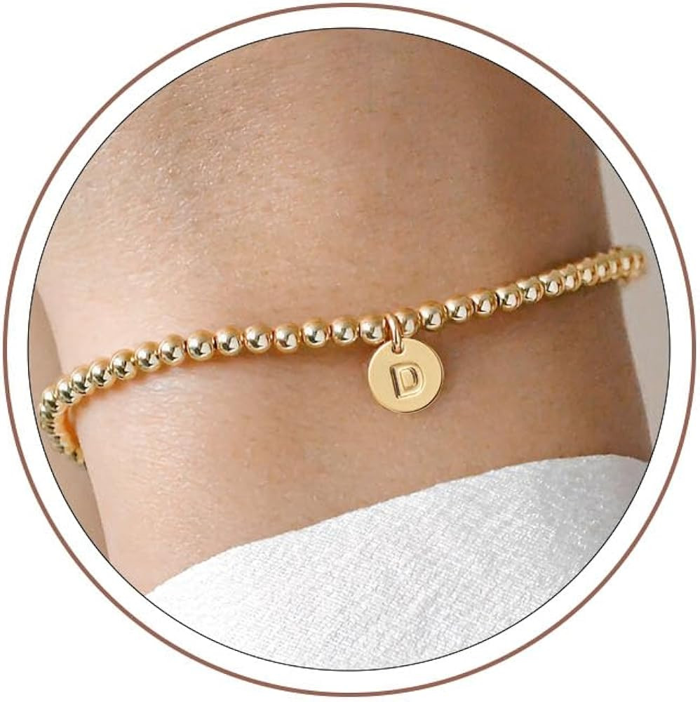 Turandoss Initial Bracelets for Women - Dainty 14K Gold Plated Letter A-Z Charm Disc Bracelet for... | Amazon (US)