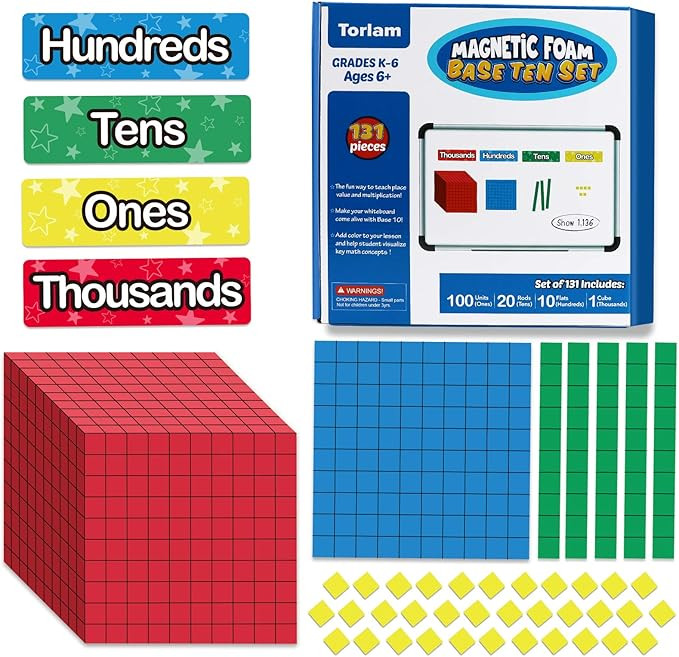 Torlam 131 PCS Magnetic Base Ten Blocks - Place Value Blocks -Math Manipulatives K-3 for Elementa... | Amazon (US)