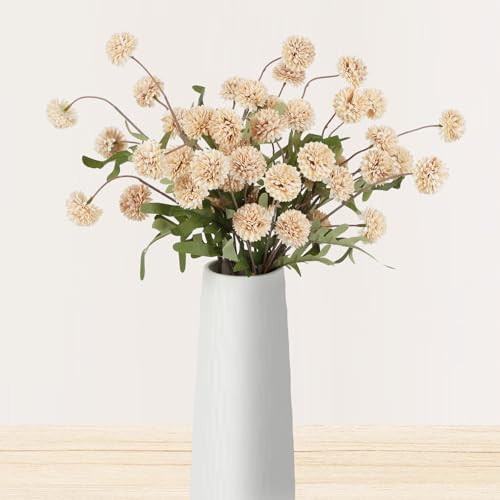 Beige Pompon Mums Artificial Flowers, 8pcs Stems Faux Silk Mini Chrysanth, Bulk Fake Wedding Filler Flowers Flower Ball for DIY Bouquet Centerpieces Floral Arrangements Shower Decorations | Amazon (US)