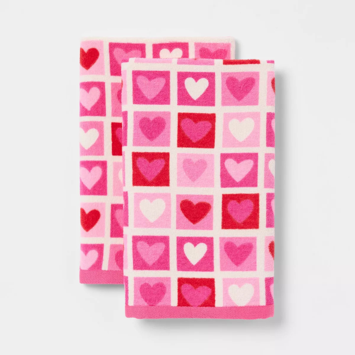 2pk Valentine's Day Heart Grid Hand Towel Set - Room Essentials™ | Target
