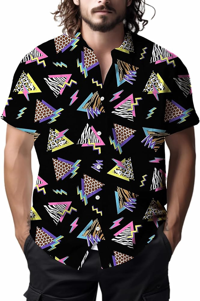 Mens Shirts 80s 90s Shirts for Men Casual Button Down Short Sleeve Shirt, Funny Party Quick Dry M... | Amazon (US)