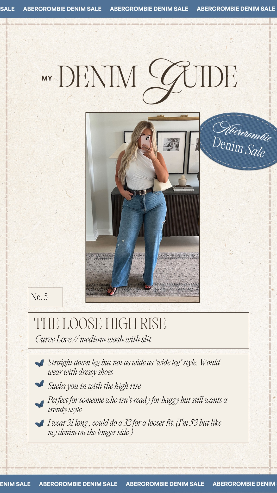 My denim guide is back and updated🩵 love reviewing the new & old styles from Abercrombie a few times of year for you guys!! These are my top 5 styles! All the details are on the graphic!

All denim is 25% off + additional 15% with code ‘DENIMAF’ 

Everything else is 15% off + additional 15% with code ‘DENIMAF'

 #abercrombie #denim #fallfashion #sale #jeans 

#LTKMidsize #LTKxAF #LTKSaleAlert
