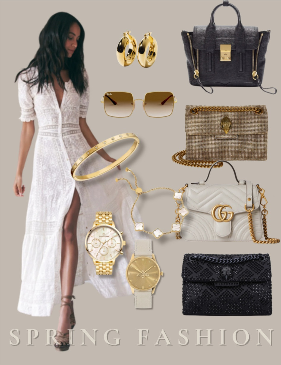 Really looking forward to pairing edgy high fashion accessories with flowy summer maxi dresses this spring & summer!
.
Obsessing over all kurt geiger bags right now and abbott lyon jewelry. 
.
Gold Jewelry | Kurt Geiger Purses | Flowy dresses | Tall Girl Fashion | Tall Fashion | Sunglasses | Gucci Bags | White Dresses | White Maxi Dress | White sheer dress | White Knit Dress | Gold Watches

#LTKU #LTKSpringSale #LTKstyletip