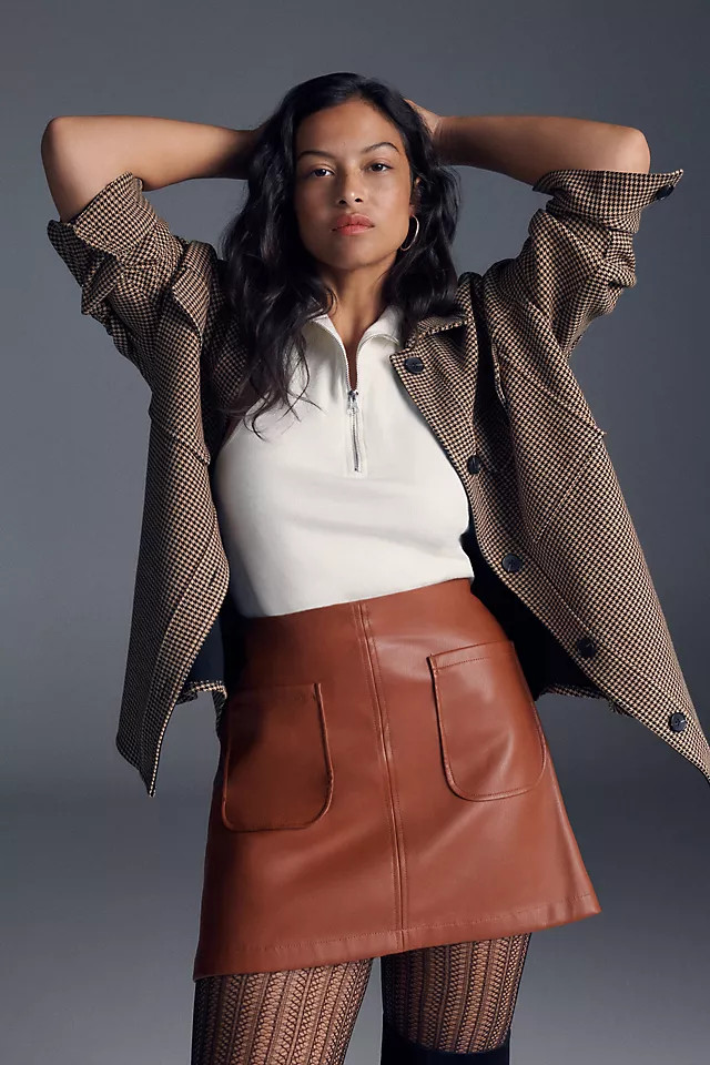 Maeve Faux Leather A-Line Mini Skirt | Anthropologie (US)