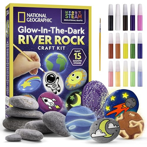 NATIONAL GEOGRAPHIC Glow in the Dark Rock Painting Kit - Arts & Crafts Kit for Kids, Decorate 15 River Rocks with 15 Paint Colors & More Art Supplies, Kids Craft, Art Kit, Kid Activity Kit | Amazon (US)