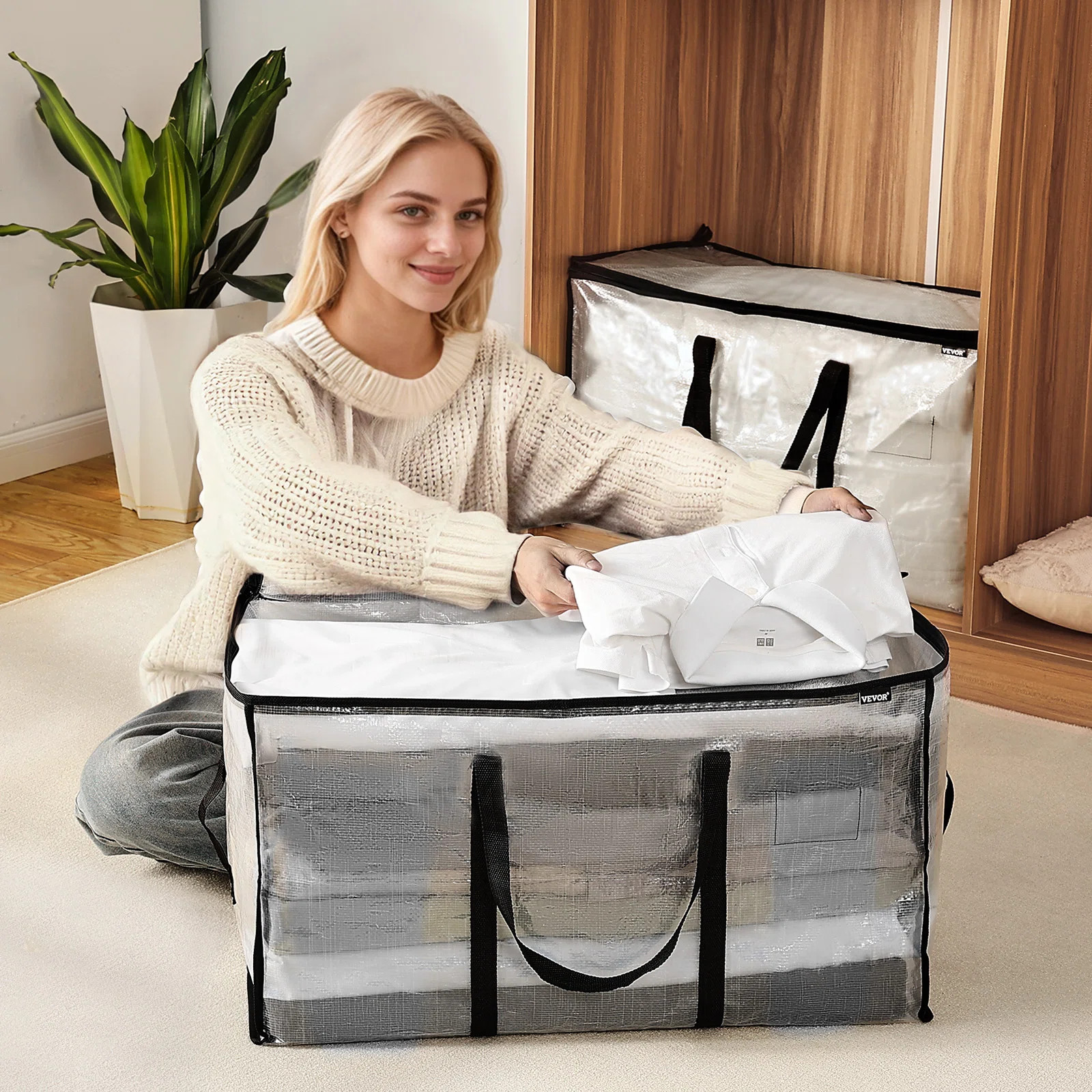 6 Packs 90L Clear Clothes Storage Bags, Plastic Blanket Storage Bags, Vinyl Foldable Moving Bags with Zipper, Closet Organizers and Storage Containers | Wayfair North America
