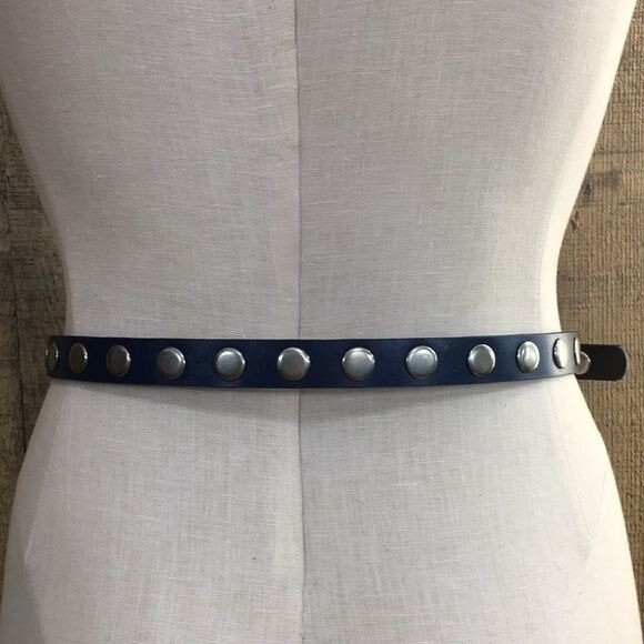 Blue Leather Studded Buckle Belt Womens Medium | eBay US