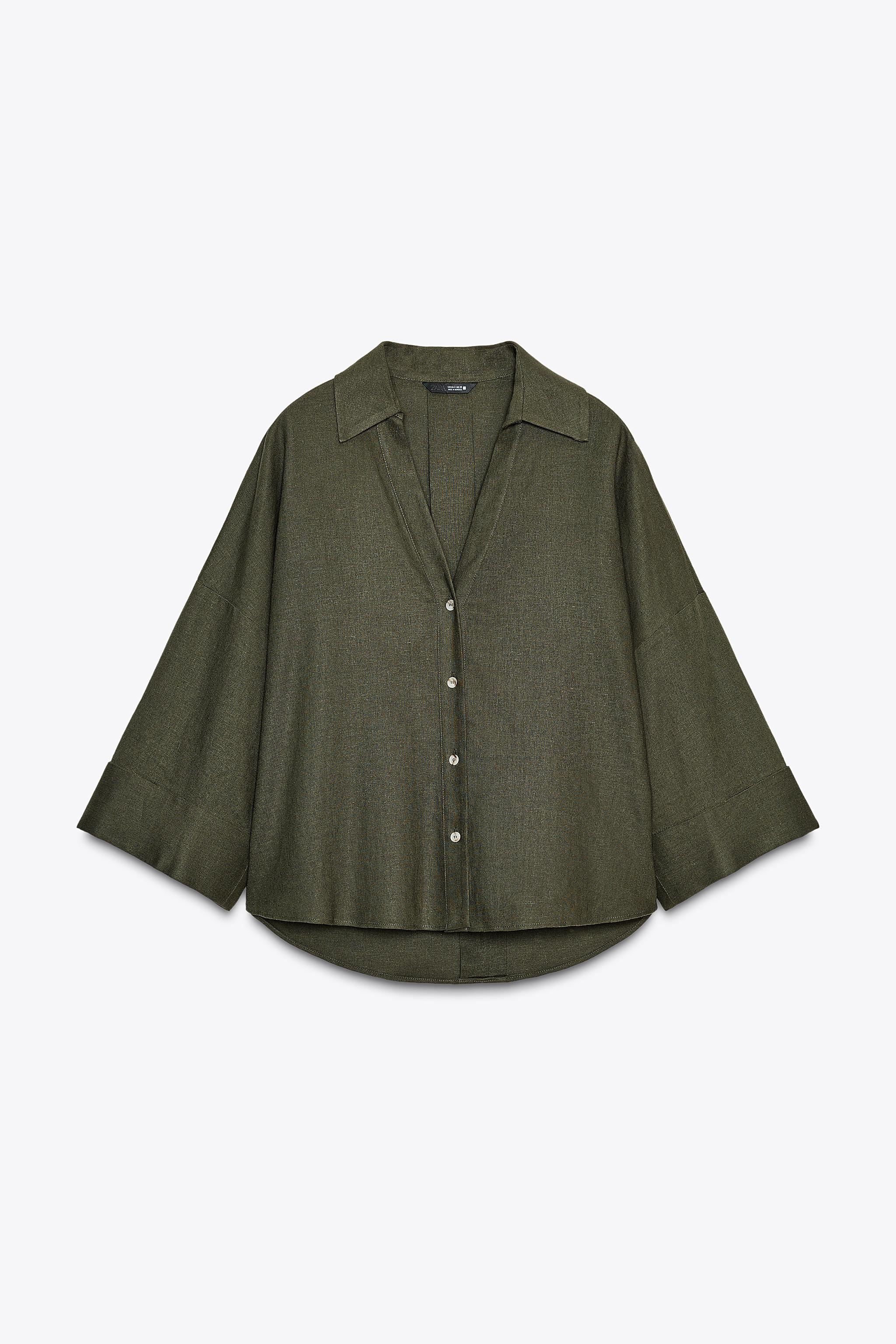LINEN BLEND WIDE SLEEVE SHIRT | Zara US