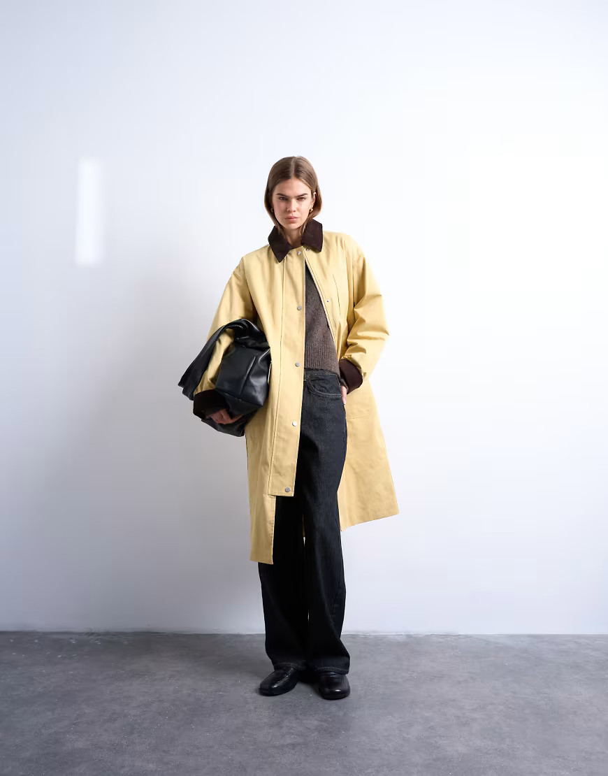 Topshop contrast collar longline shacket in mustard-Yellow | ASOS (Global)