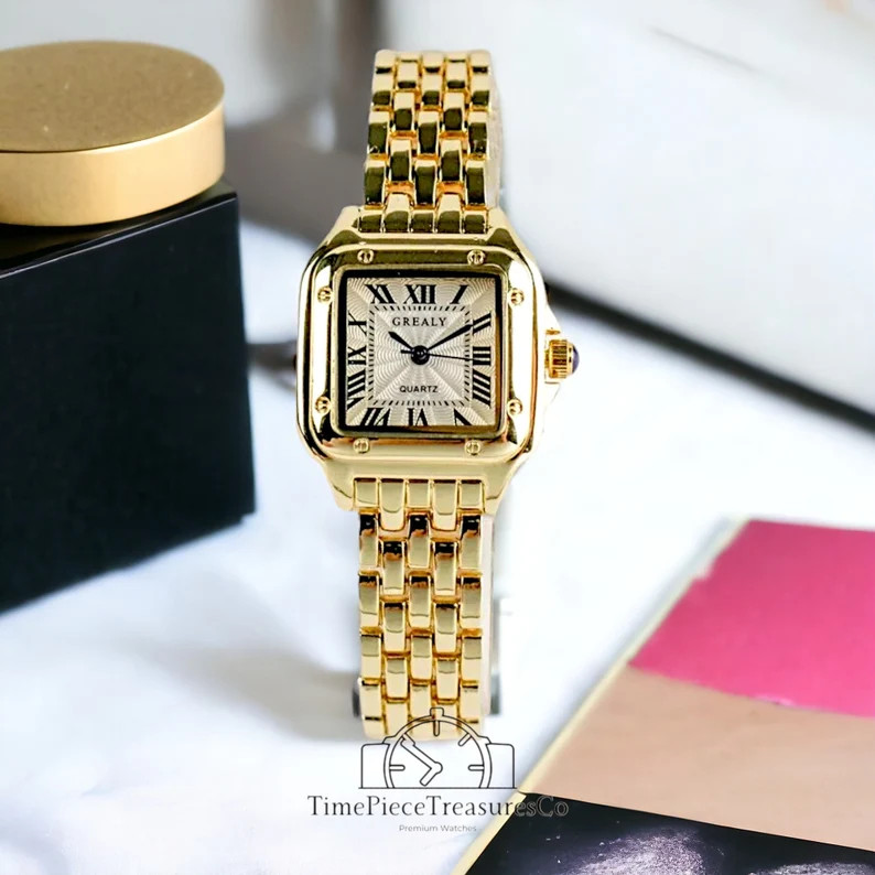 Dainty Gold Luxurious Watch For Women Gold Square Face Roman Numeral Watches For Women Gift For H... | Etsy (US)