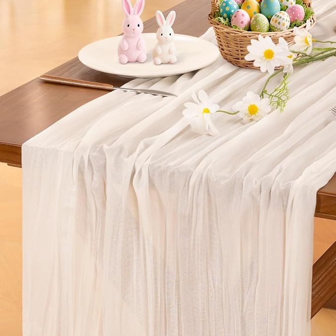 Cheesecloth Table Runner Summer Boho Wedding Birthday Party Home Decor | Ivory White Rustic Gauze... | Amazon (US)