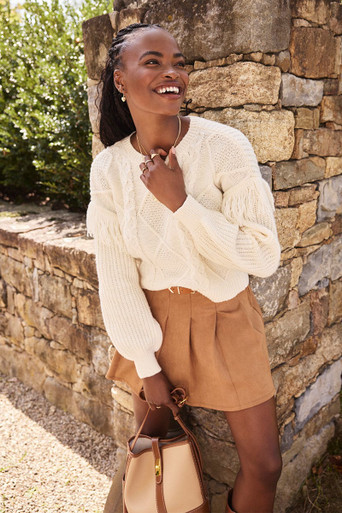 Patrica Cable Knit Fringe Pullover Sweater | Francesca's