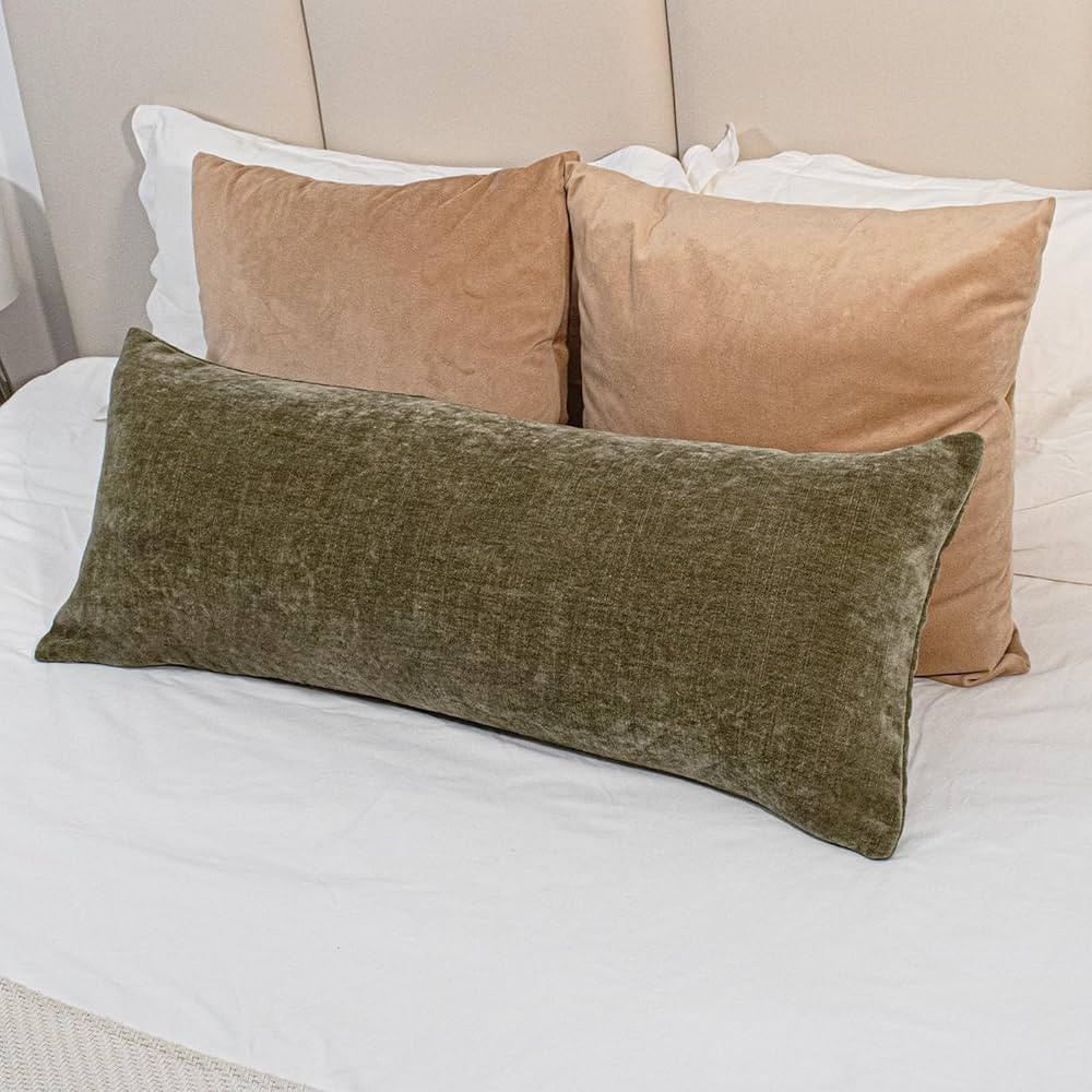 Thick Chenille Lumbar Pillow Cover 14x36 inch, Olive Green Decorative Pillowcase Farmhouse Soft C... | Amazon (US)