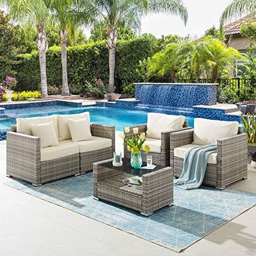 Tribesigns 5 Pieces Patio Furniture Set with Glass Coffee Table, Modern Large Outdoor Sectional Sofa | Amazon (US)