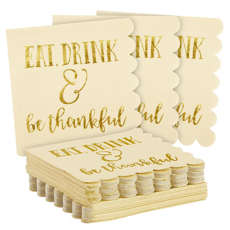 Blue Panda 50-Pack Eat Drink & Be Thankful Brown Paper Cocktail Napkins for Thanksgiving Party Su... | Target