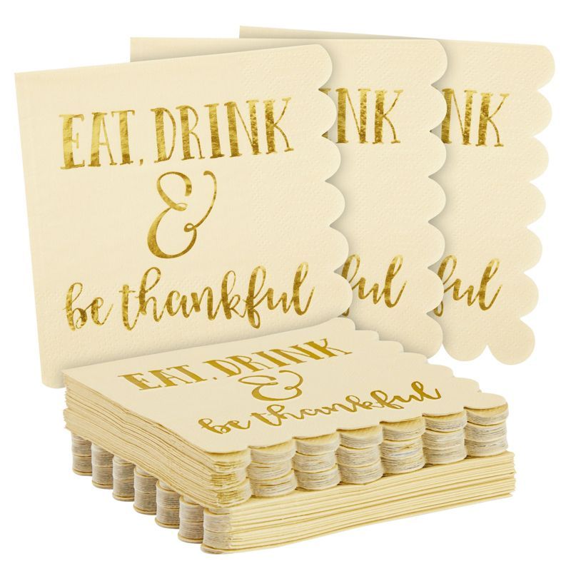 Blue Panda 50-Pack Eat Drink & Be Thankful Brown Paper Cocktail Napkins for Thanksgiving Party Su... | Target