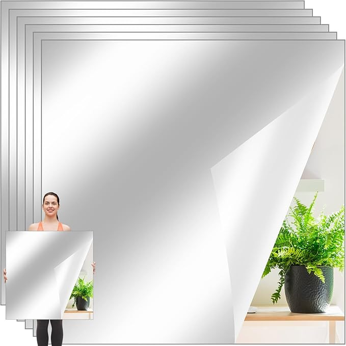 Queekay 6 Pcs Home Gym Mirrors 24'' x 24'' Acrylic Wall Mirror Tiles Sheets 2mm Thick Self Adhesi... | Amazon (US)