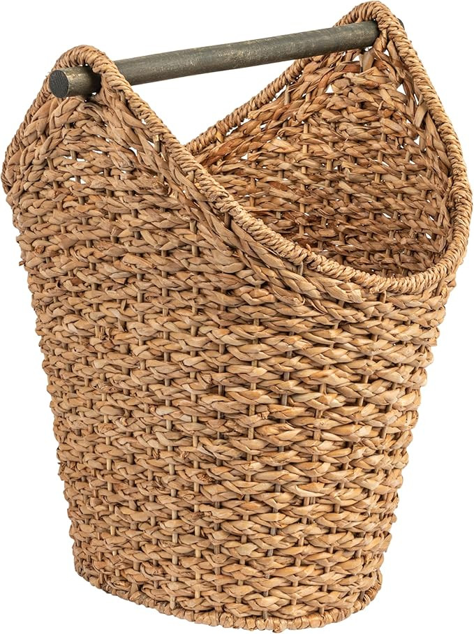 Creative Co-Op Bankuan Braided Oval Toilet Paper Basket with Wood Bar | Amazon (US)
