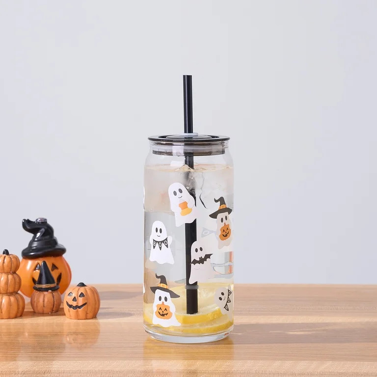 Way to Celebrate Halloween Mixed Ghost 20oz Glass Can Sipper 2 Packs | Walmart (US)