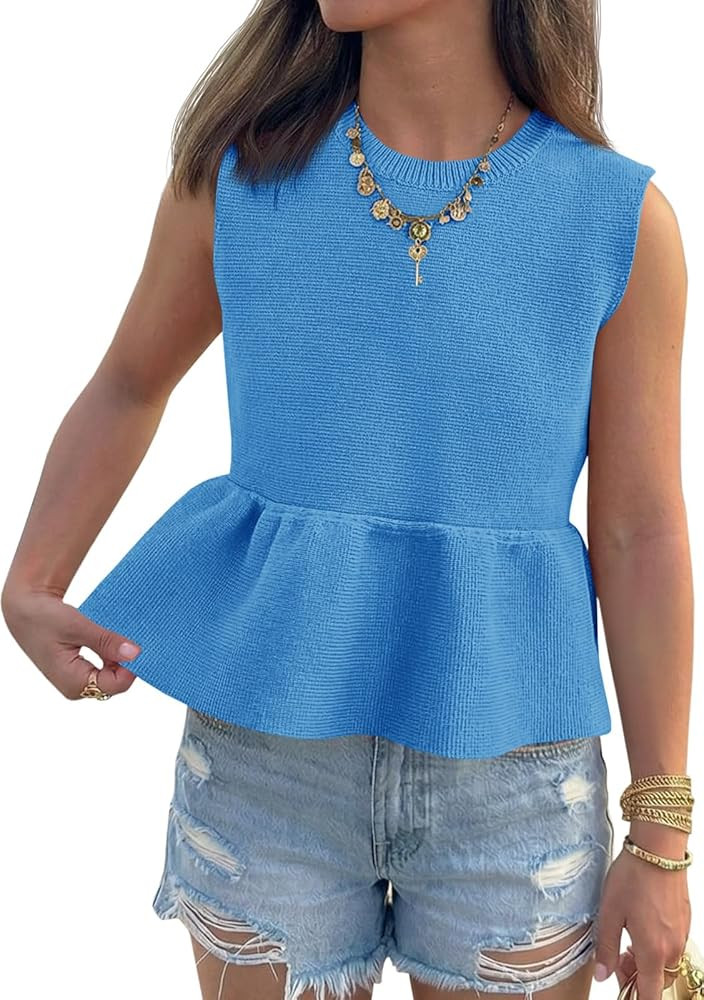 Saodimallsu Womens Peplum Tank Tops Ribbed Knit Babydoll Sleeveless Crop Tops Sweater Vest 2026 C... | Amazon (US)