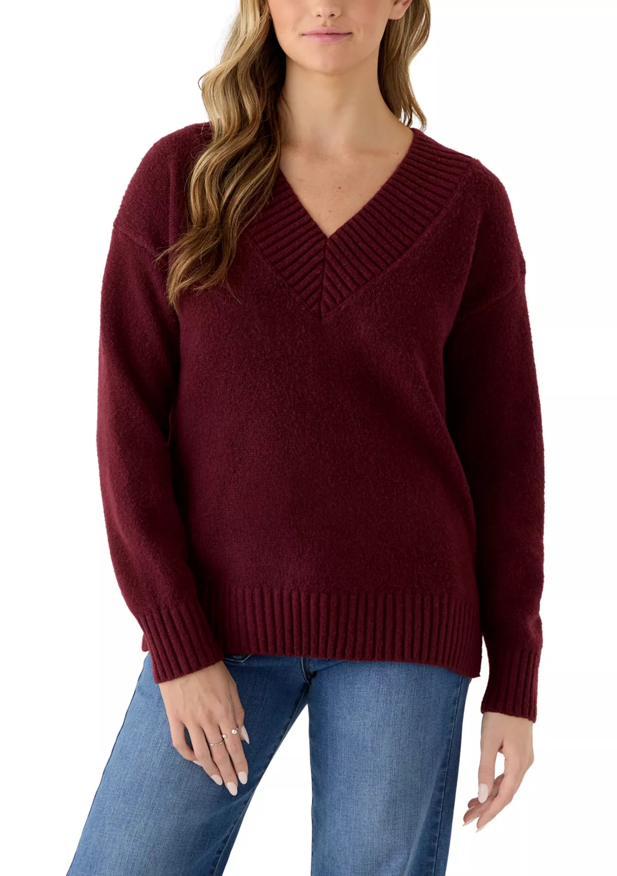 Women's Long Sleeve Drop Shoulder V-Neck Sweater | Belk