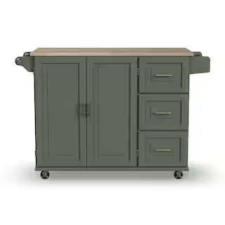 HOMESTYLES Dolly Madison Sage Green Kitchen Cart with Natural Wood Top 5980-95 - The Home Depot | The Home Depot