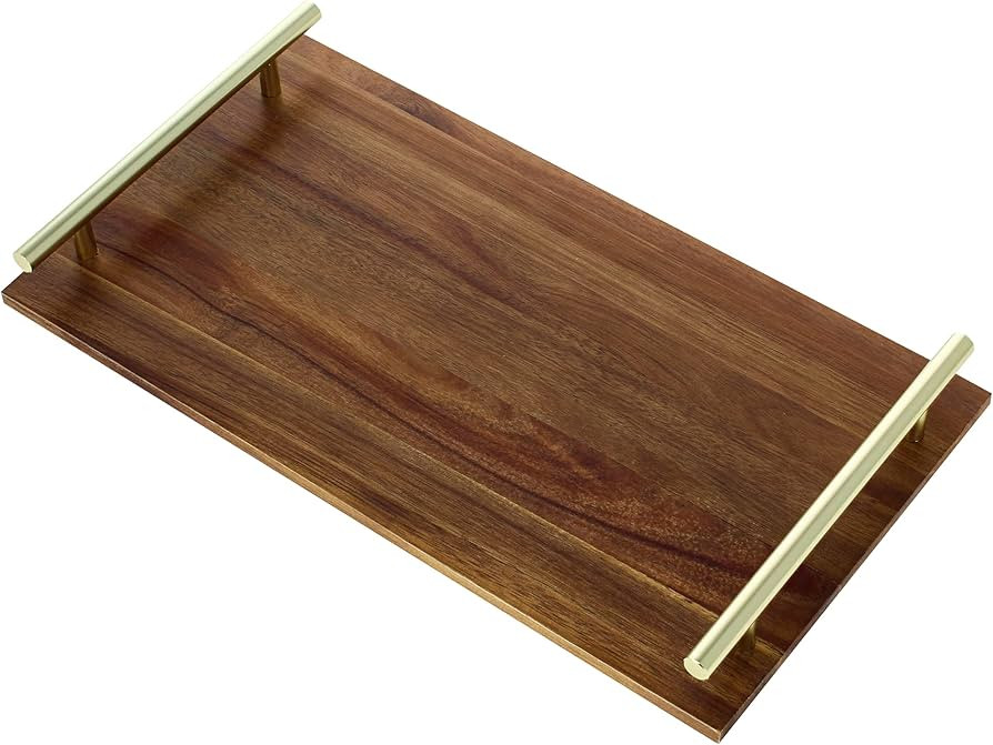 Creekview Home Emporium Acacia Wooden Serving Tray with Handles in Gold - 8 x 15in Rectangle Rust... | Amazon (US)