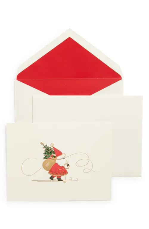 Crane Set of 10 Skiing Santa Holiday Greeting Cards in Ivory/Red at Nordstrom | Nordstrom