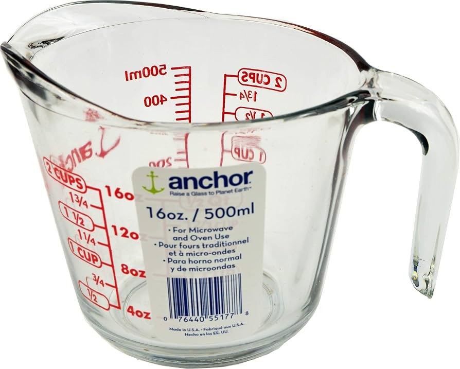 Anchor Hocking 2 Cup (16 Ounce) Glass Measuring Cup, clear glass with red lettering (Anc-9439) | Amazon (US)