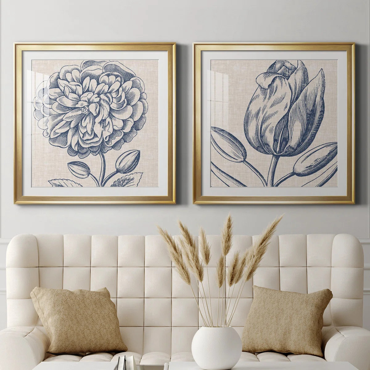 " Indigo Floral On Linen III " 2 - Pieces | Wayfair North America
