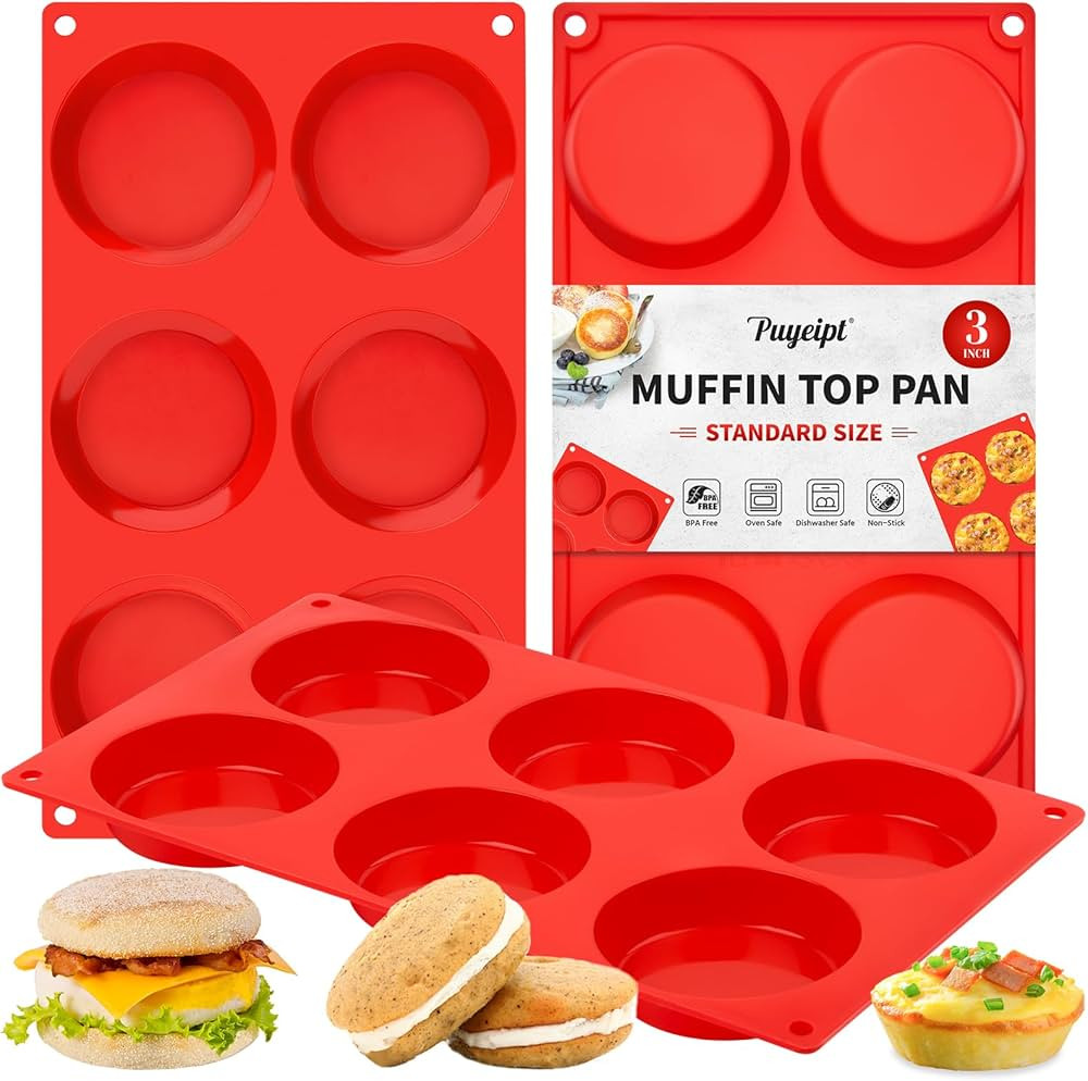 3 Pack Silicone Egg Molds, 3 Inch Non-Stick Muffin Top Baking Pans Round Egg Molds for Breakfast ... | Amazon (US)