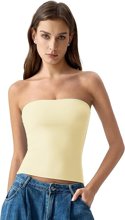 QINSEN Women's Tube Top Double Lined Strapless Bandeau Top Summer Slim Fit Going Out Tank Tops Ba... | Amazon (US)