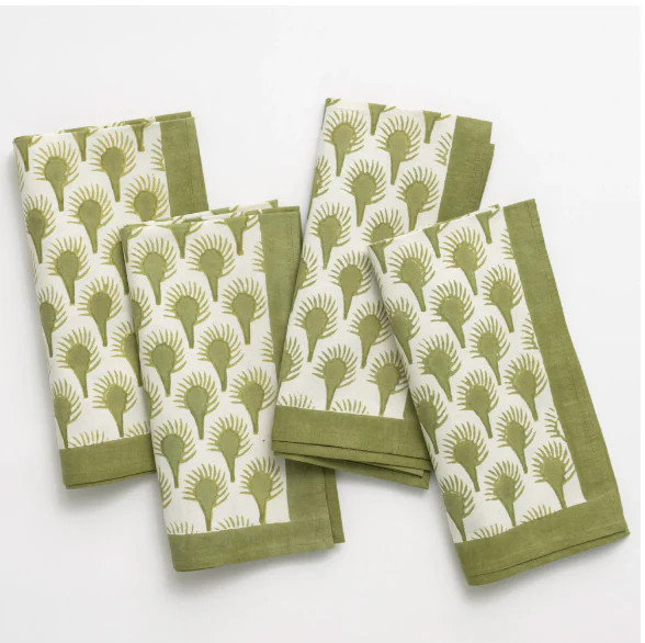 Geo Feather Moss Napkin | House of Blum