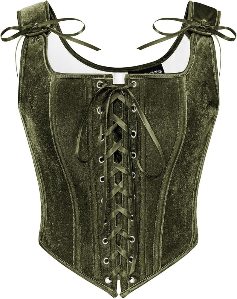 Scarlet Darkness Renaissance Corset Tops for Women Vintage Lace Up Overbust Velvet Bustier Bodice | Amazon (US)