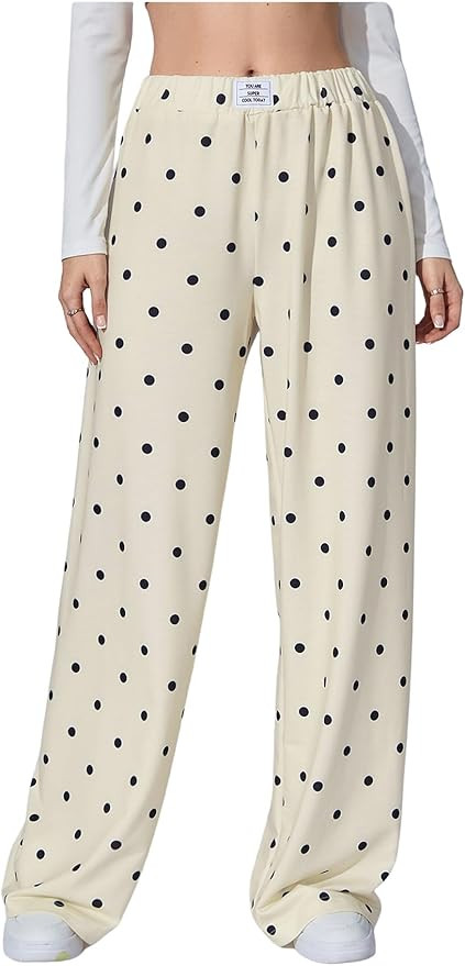 Women's Leopard Print Wide Leg Pants Patched Elastic Waist Casual Loose Trousers | Amazon (US)
